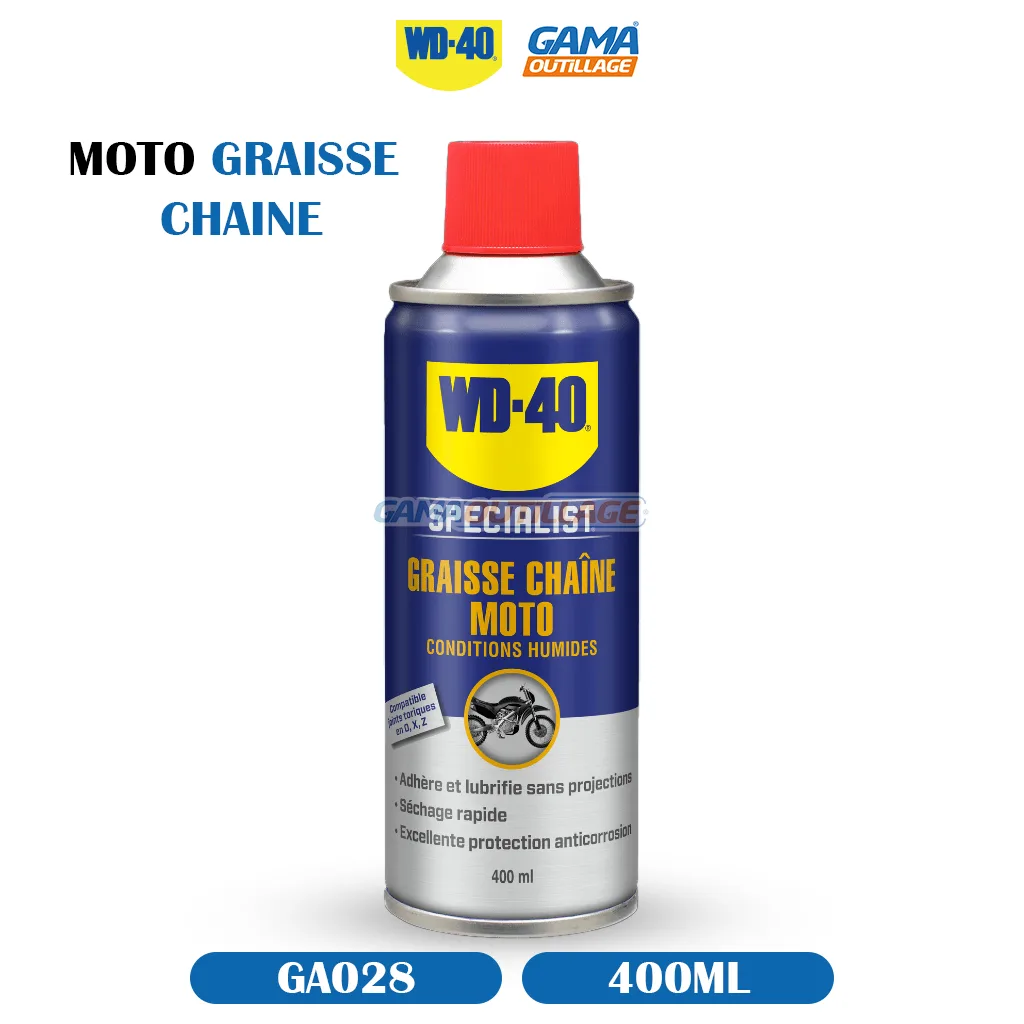 GA028-GAMAOUTILLAGE-CNC MOTO GRAISSE CHAINE 400ML WD-40
