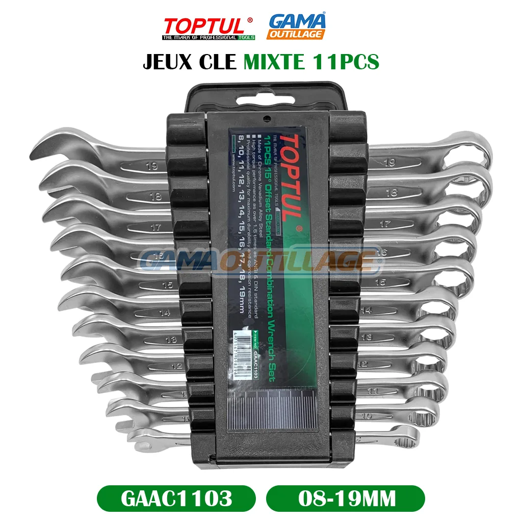 JEUX CLE MIXTE 11PCS 8-19MM TOPTUL – Image 5