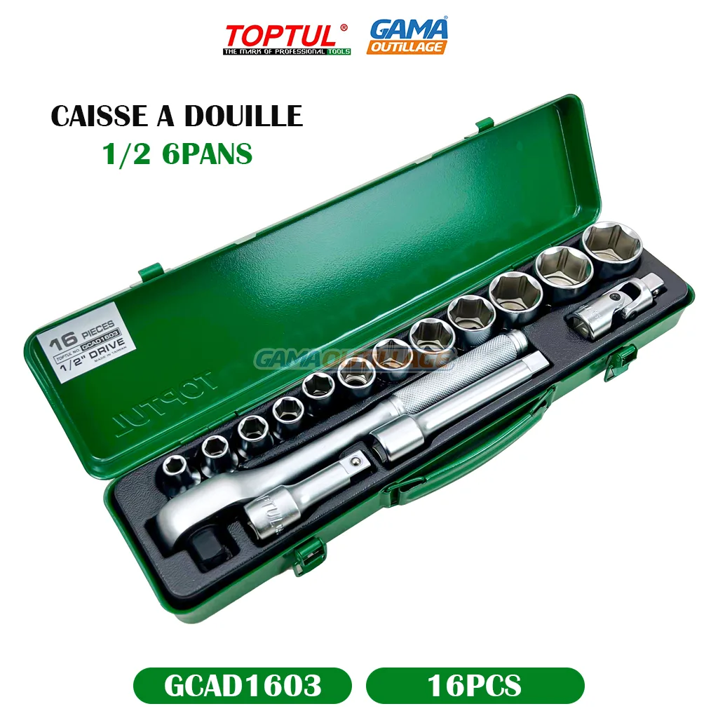 CAISSE A DOUILLE 1/2" 16PCS 6PANS TOPTUL – Image 4