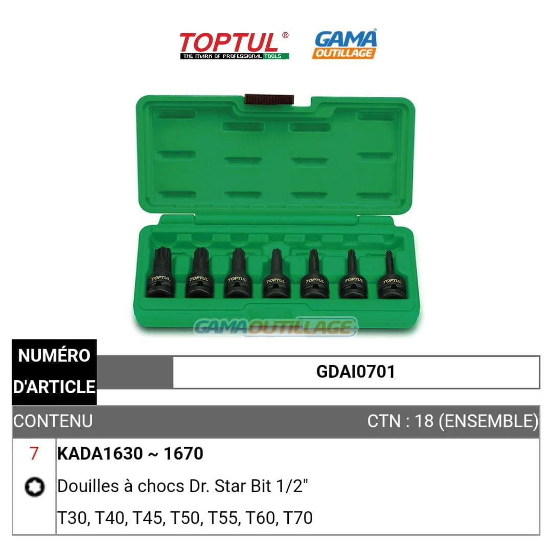 COFFRET DOUILLE TORX 1/2 07PCS TOPTUL