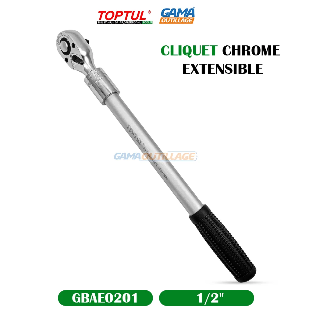 GBAE0201-GAMAOUTILLAGE-CNC CLIQUET 1/2" CHROME EXTENSIBLE TOPTUL