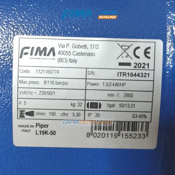 COMPRESSEUR 50L HP2 220V FIMA