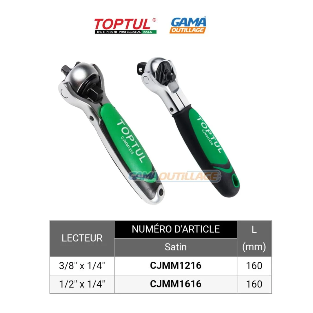 CLIQUET A TETE PIVOTANTE 1/4 1/2 3/8 TOPTUL