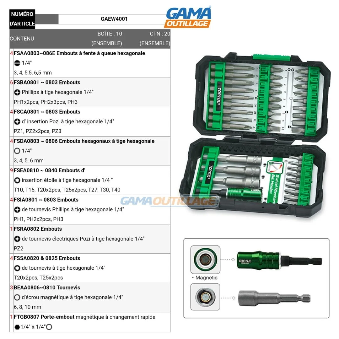 JEU EMBOUTS 40PCS TOPTUL