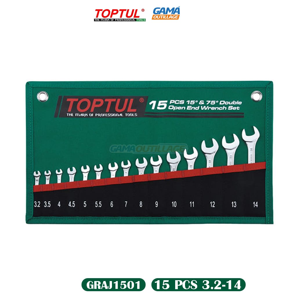 GRAJ1501-GAMAOUTILLAGE-CNC JEUX CLE MIXTE 15 PCS 3.2-14 TOPTUL