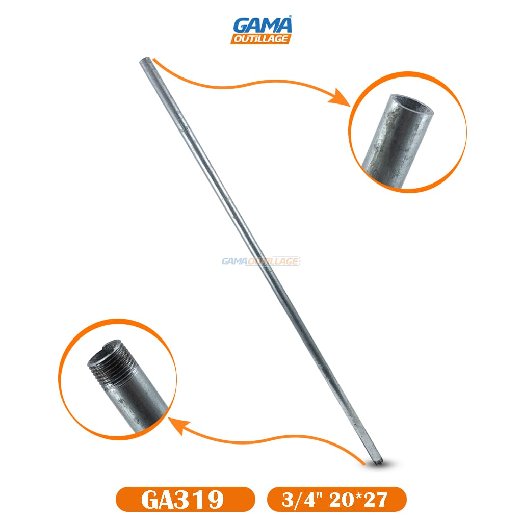 GA319-GAMAOUTILLAGE-CNC TUBE GALVA 3/4" 20*27 UN COTE FILTE