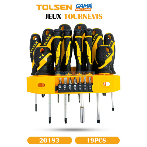 JEUX TOURNEVIS SUR SUPPORT 19PCS TOLSEN