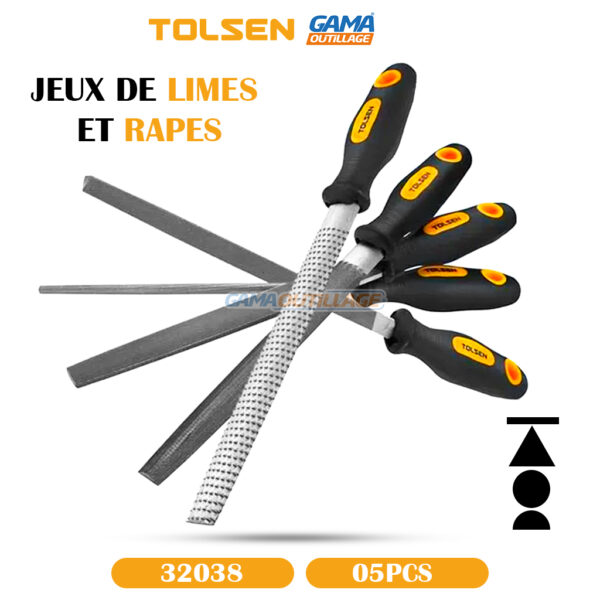 JEUX DE LIMES ET RAPES 200MM 05PCS TOLSEN