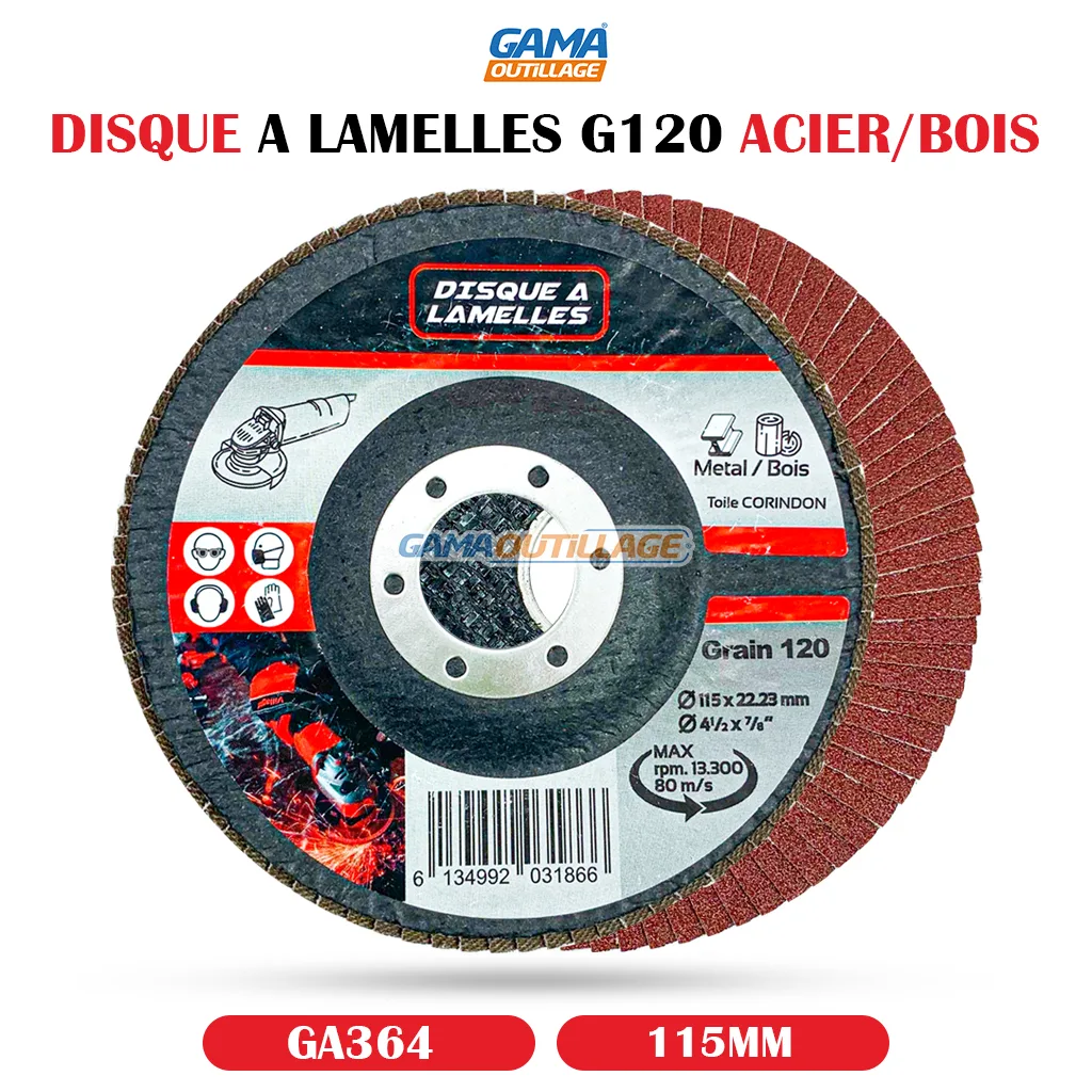 GA364-GAMAOUTILLAGE-CNC DISQUE A LAMELLES 115MM G120 ACIER/BOIS