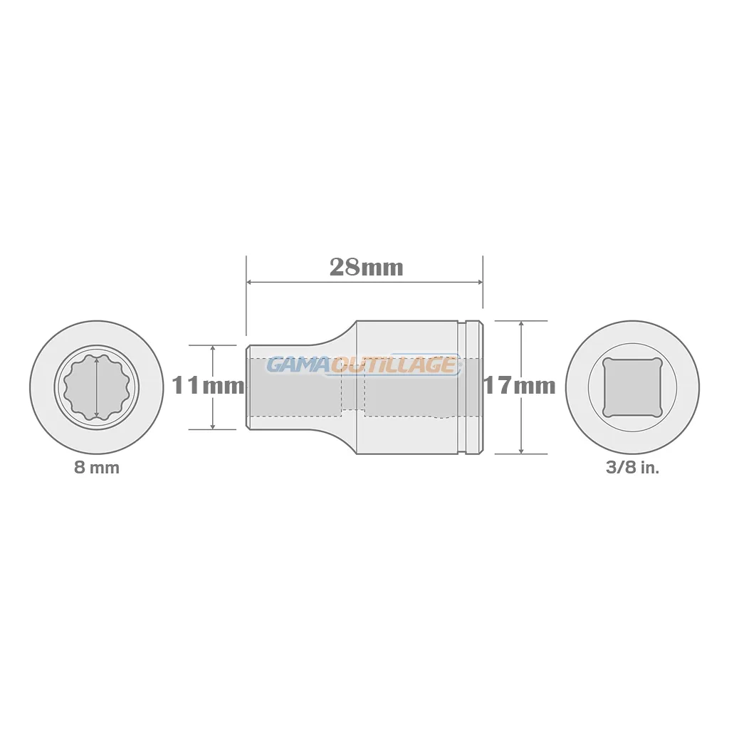 DOUILLE 3/8 N°08 12PANS COURTE AKRAFT
