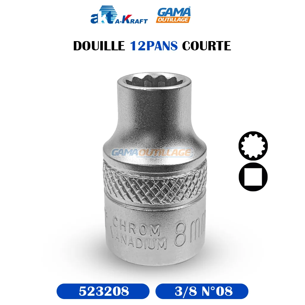 DOUILLE 3/8 N°08 12PANS COURTE AKRAFT