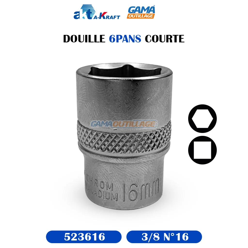 DOUILLE 3/8 N°16 6PANS COURTE AKRAFT