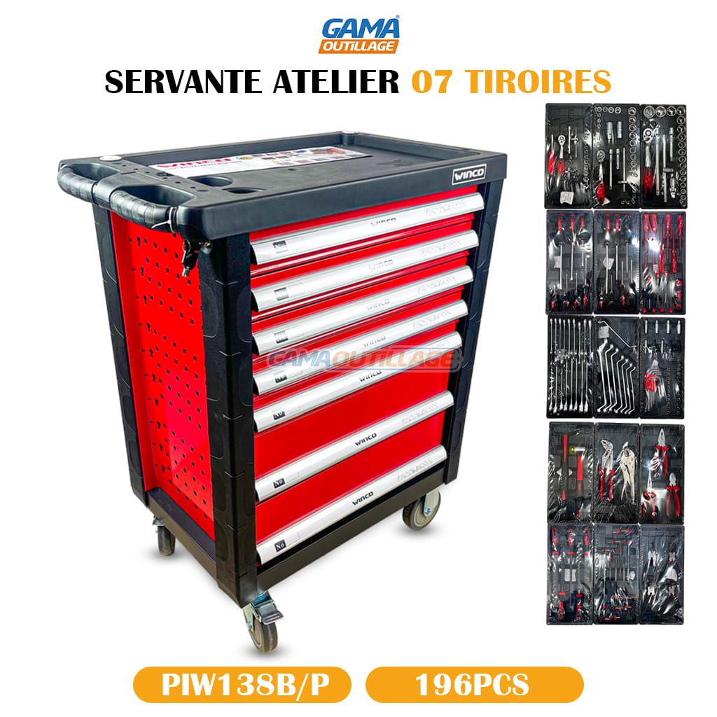 PIW138BP-GAMAOUTILLAGE-CNC SERVANTE ATELIER 07 TIROIRES 196PCS WINCO