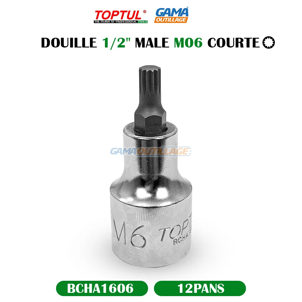DOUILLE 1/2" 12PANS MALE M06 COURTE TOPTUL