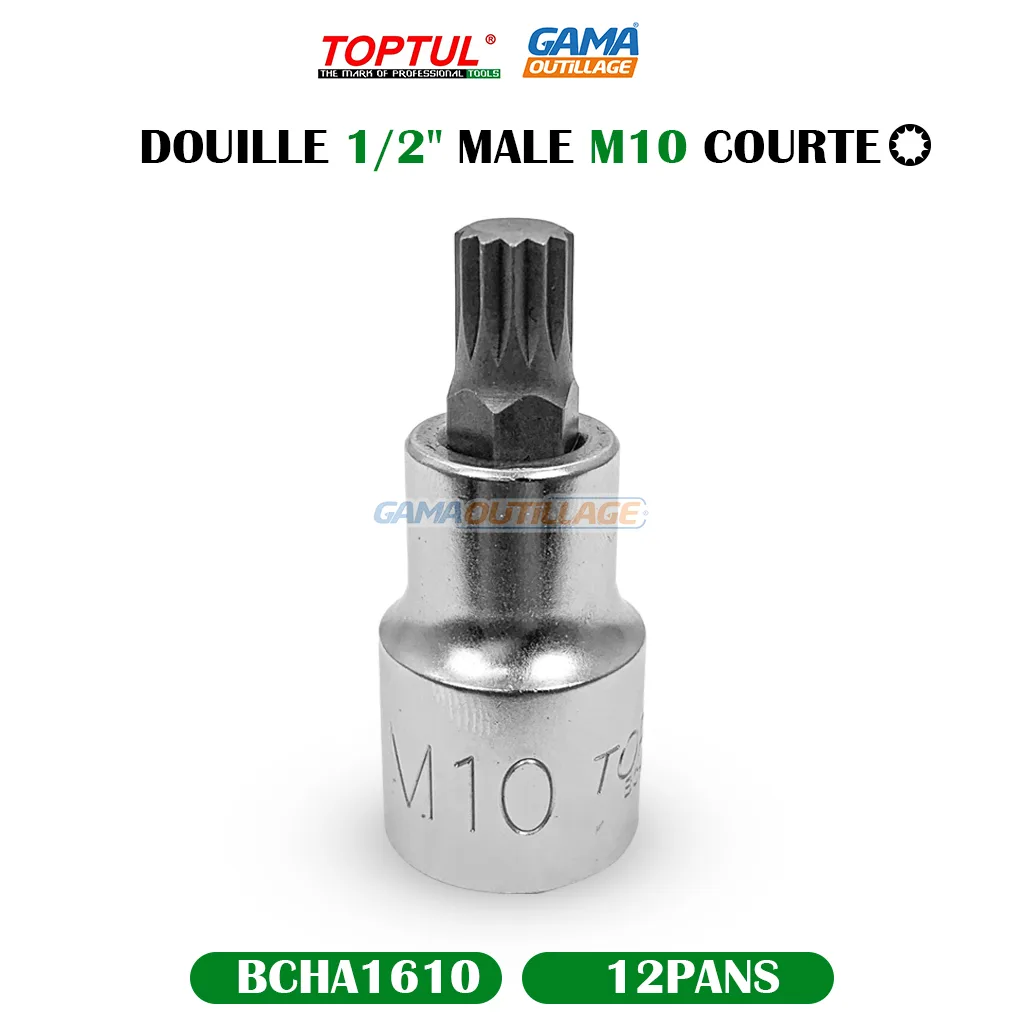 DOUILLE 1/2" 12PANS MALE M10 COURTE TOPTUL