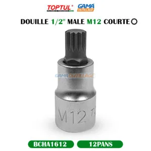 DOUILLE 1/2" 12PANS MALE M12 COURTE TOPTUL