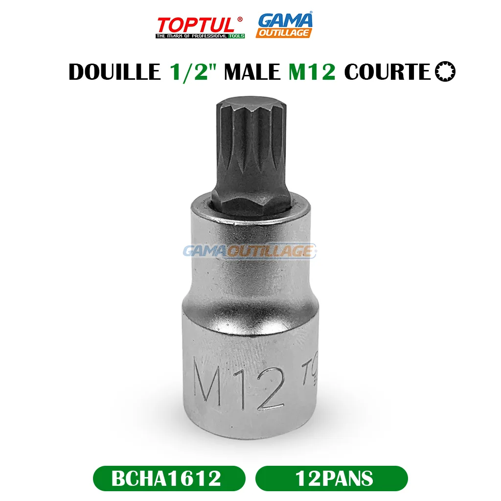 DOUILLE 1/2" 12PANS MALE M12 COURTE TOPTUL