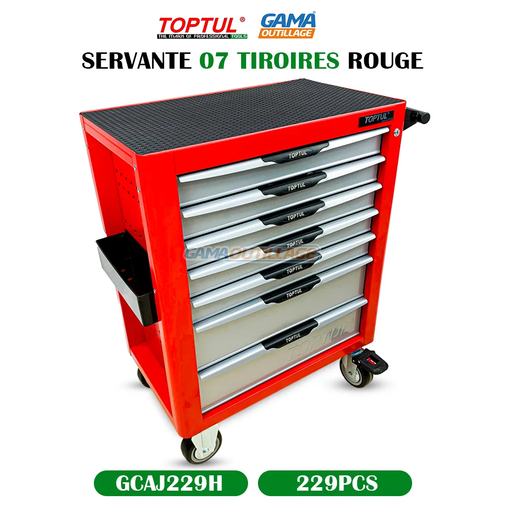 SERVANTE 07 TIROIRES 229PCS ROUGE TOPTUL