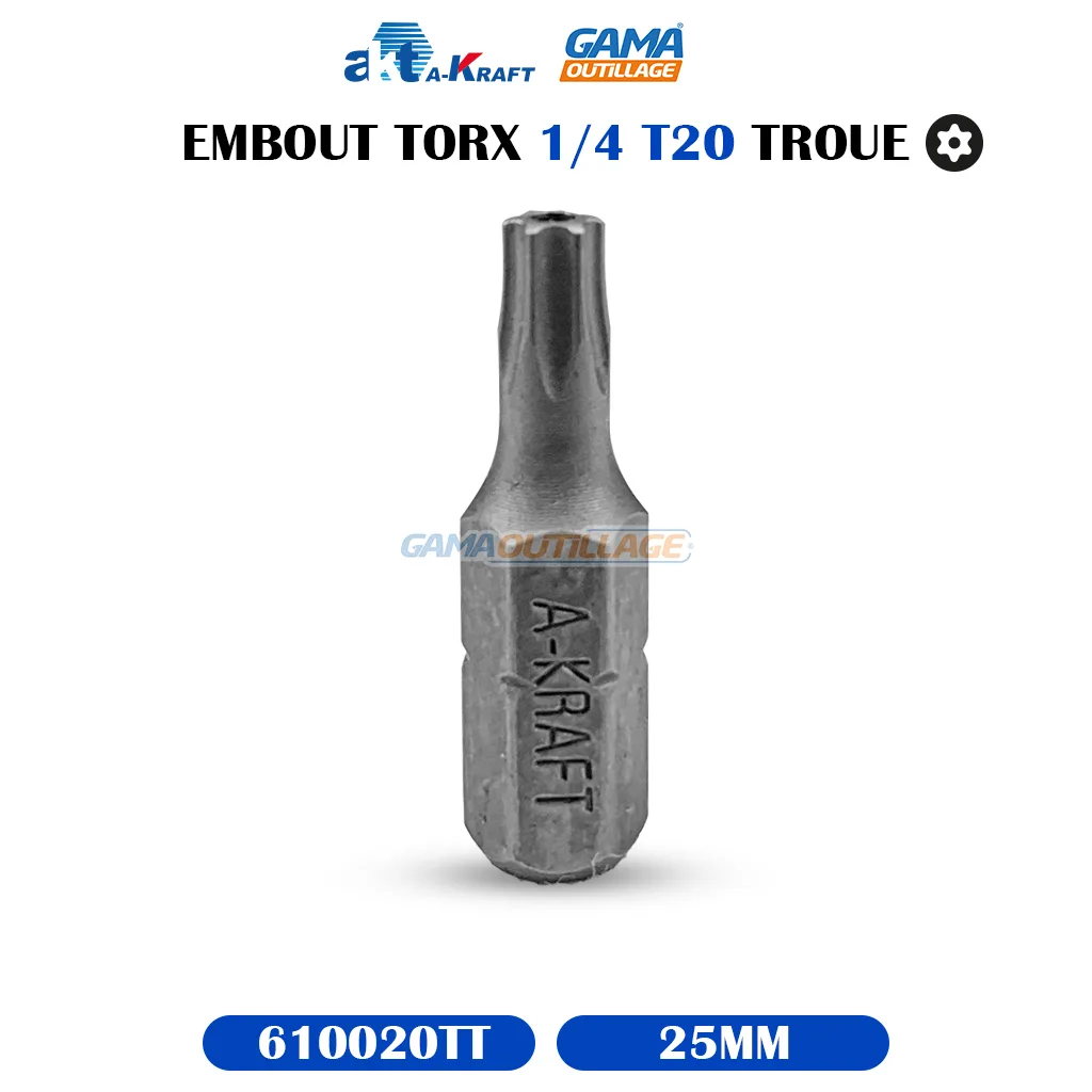 EMBOUT TORX 1/4 T20 TROUE 25MM AKRAFT – Image 2