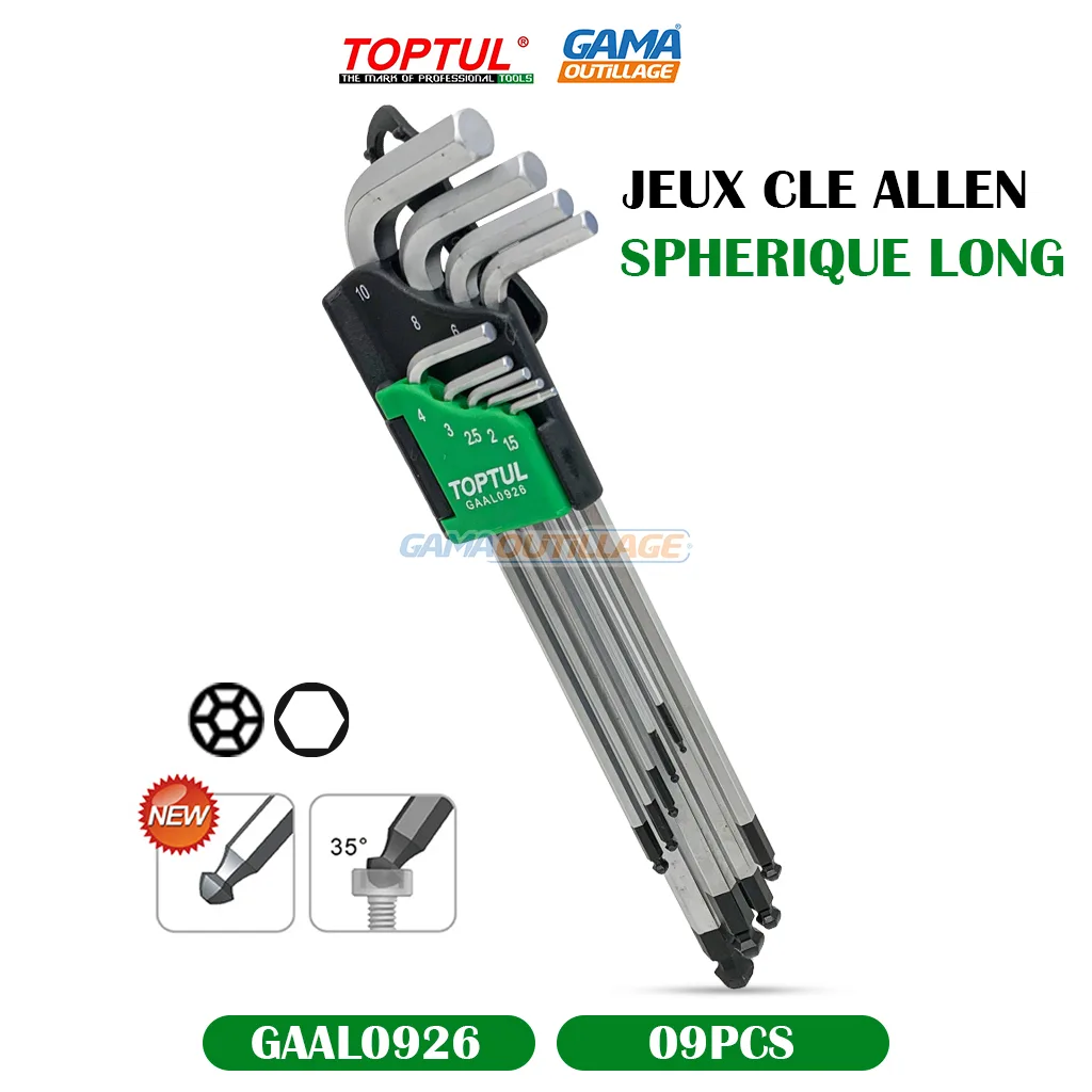 JEUX CLE ALLEN 09PCS SPHERIQUE LONG TOPTUL – Image 7