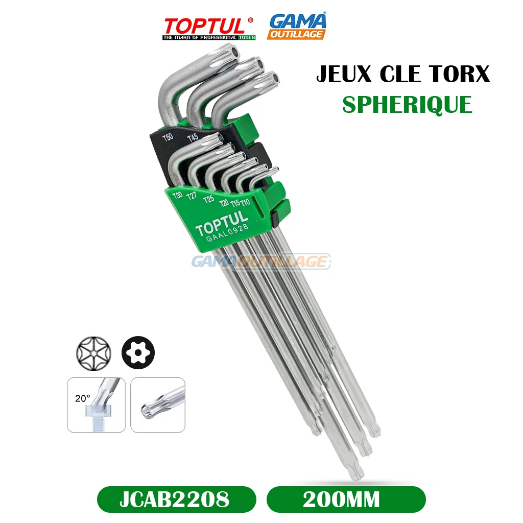 JEUX CLE TORX SPHERIQUE 09PCS TOPTUL – Image 6