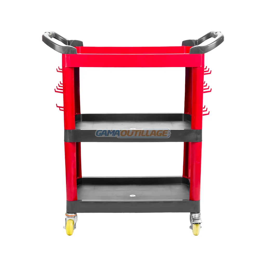 CHARIOT MULTI USAGE 3 ETAGES A ROULETTE ROUGE ZERE – Image 2