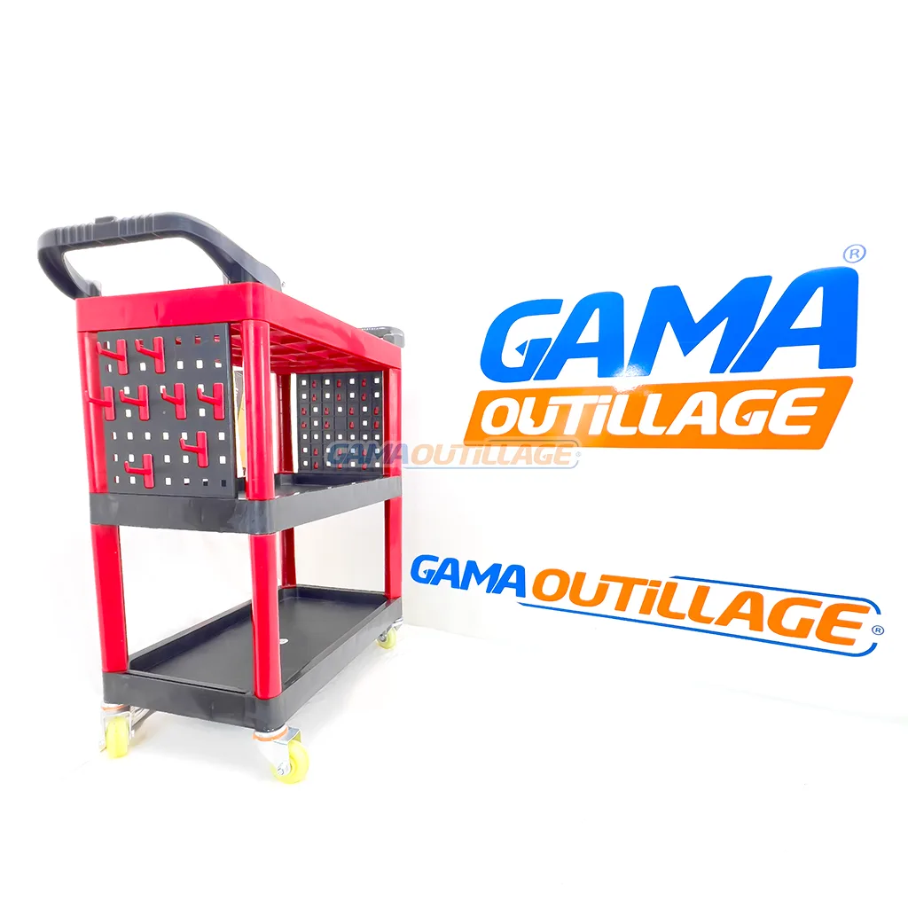 Chariot à roulettes ZERE GA678 exposé en atelier avec logos GAMA OUTILLAGE sur fond blanc